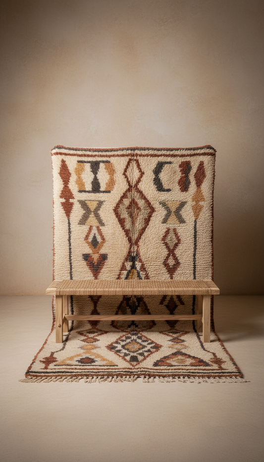 Azilal Multicolor Tribal Motif Wool Rug