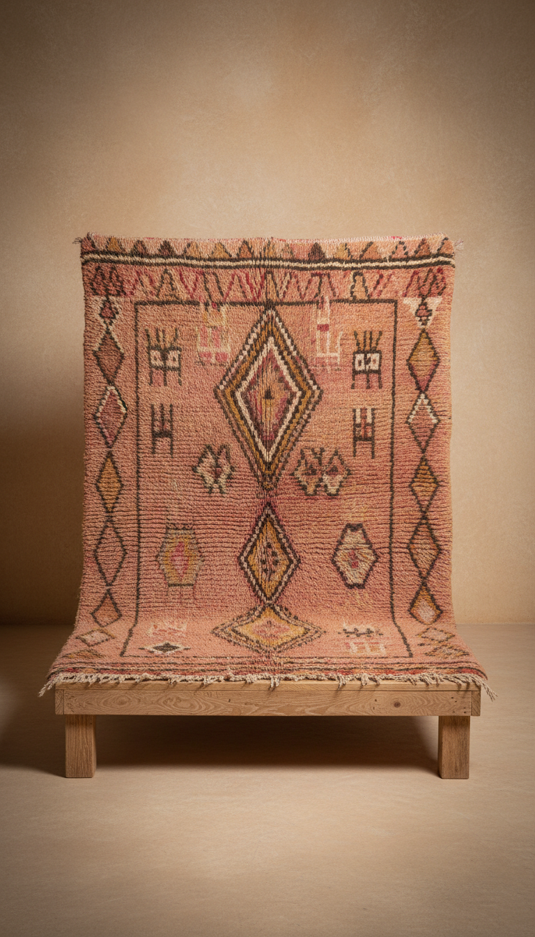 Boujad Pink Geometric Vintage Wool Rug